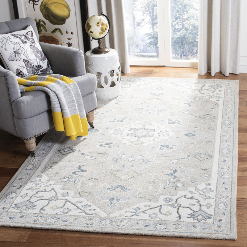 Charlton Home® Crossover Handmade Hand Tufted Light Grey / Ivory Rug